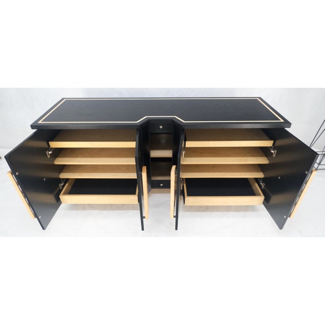 1970s 1970s Asian Black Lacquer Large Carved Wood Door Pulls 8 Drawer Dresser Credenza For Sale - Image 5 of 12