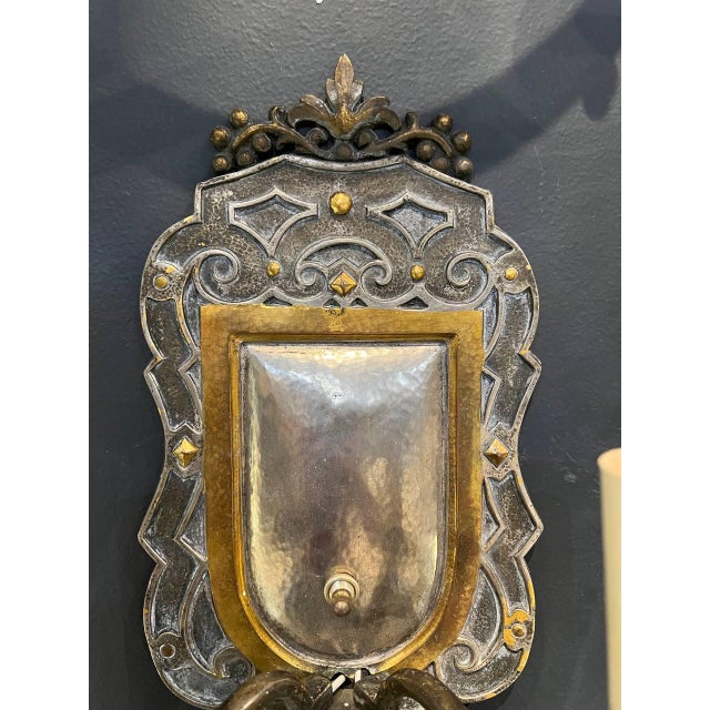 Neoclassical 1890 Caldwell Silver and Bronze Neocalssical Sconces - a Pair For Sale - Image 3 of 7