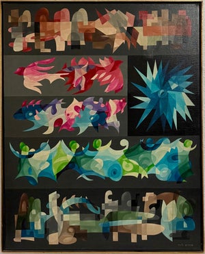 Morris Lazar, Large Israeli 1950's Mod Modernist Abstract Oil Painting Cubist Morris Lazar, circa 1950's 1960's