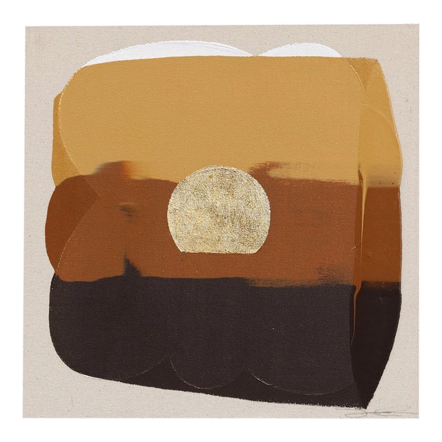 "Eternal Sunsets Mini: Aura" is a compact 16 inch (41 cm) square abstract geometric painting by Jason DeMeo, blending...