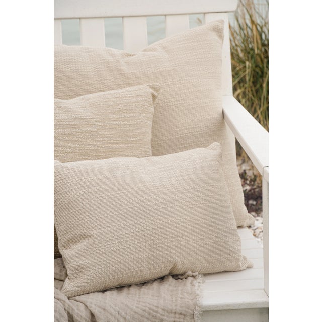 Nautical Natural Waves 24x24 Beige Indoor Outdoor Pillow For Sale - Image 3 of 4