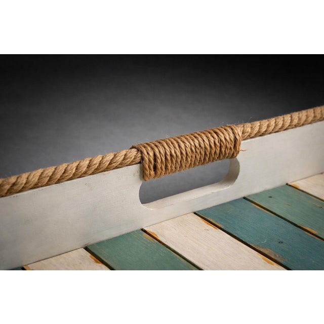 Late 20th Century Large Coastal Rope-Handled Ottoman Tray – Weathered Beach House Wood Serving Tray, 19” Square For Sale - Image 5 of 6
