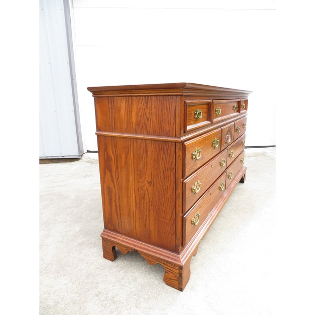 Brown Vintage 10 Drawer Lowboy Triple Dresser ~ Chippendale Style ~ Hollywood Regency Bedroom Furniture For Sale - Image 8 of 12