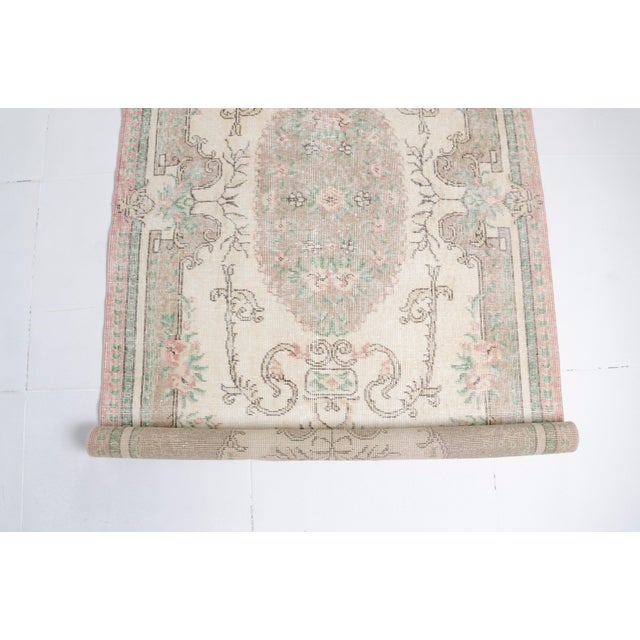 1960s Muted Sage Green and Soft Rose Pink Turkish Rug For Sale - Image 6 of 10