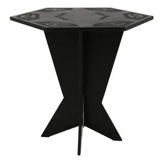 French Art Deco Cubist Side Table in Black Carved Slate Stone, 1940s For Sale
