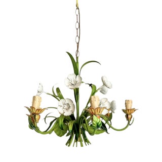 Vintage Floral Tole Chandelier, 1970 For Sale