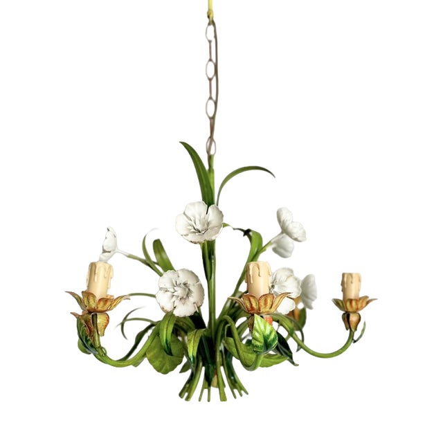 Vintage Floral Tole Chandelier, 1970 For Sale