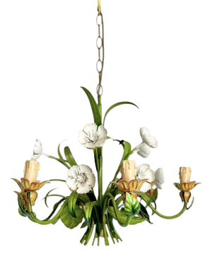 Vintage Floral Tole Chandelier, 1970