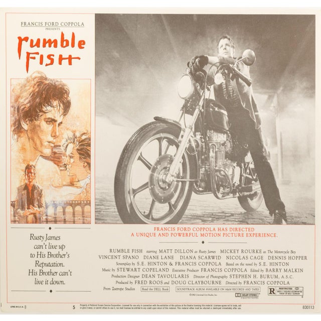 Rumble Fish 1983 Original Vintage Cinema Lobby Card Framed In White. Extra Large 11x14" inches / 28x36 cm paper size...