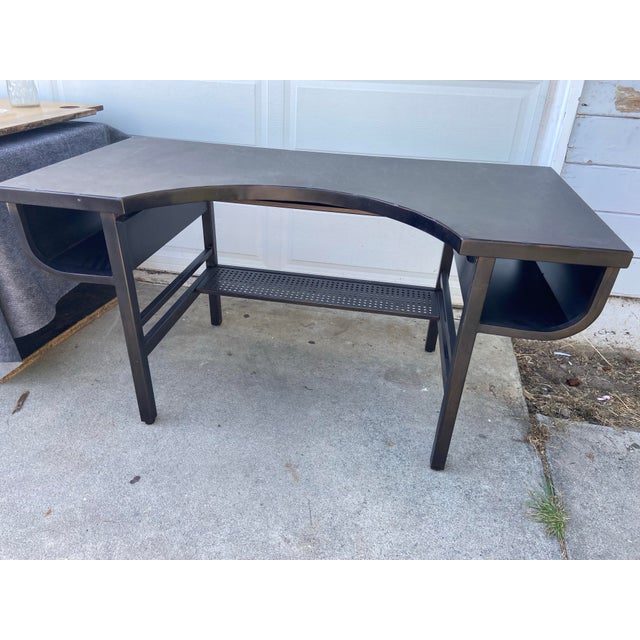 2010s Restoration Hardware French Factory Industrial Metal Desk With Patina For Sale - Image 5 of 12