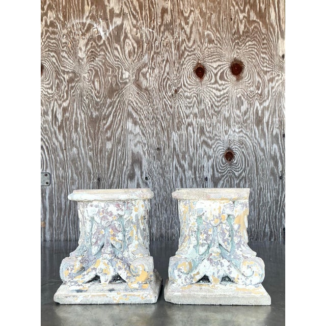 Vintage Boho Patinated Cast Concrete Column Fragments - A Pair For Sale - Image 10 of 12