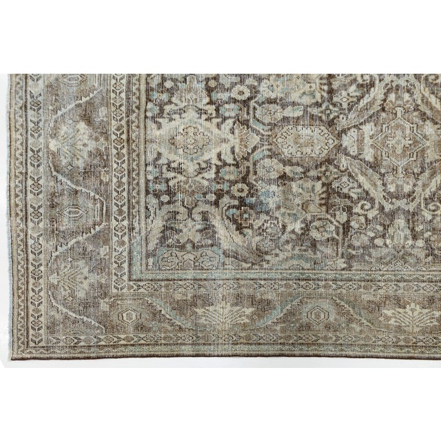 Late 19th Century Antique Mahal Hand-Knotted Wool Rug in Neutral Mocha, Espresso, & Ice Blue For Sale - Image 5 of 12