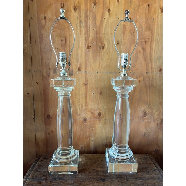 Pair of Architectural Crystal & Resin Column Table Lamps by Restoration Hardware, Circa 2006 For Sale - Image 10 of 14