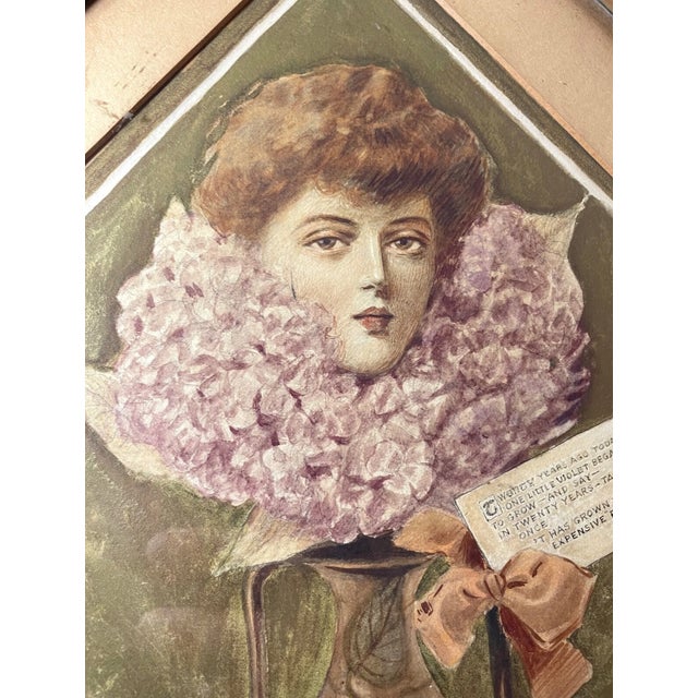 Antique 1800's Victorian Original Mixed Media Figural Lady Vase Painting Pinup For Sale - Image 4 of 11