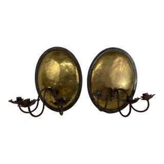 Brass and Wrought Iron Candle Sconces a Pair For Sale