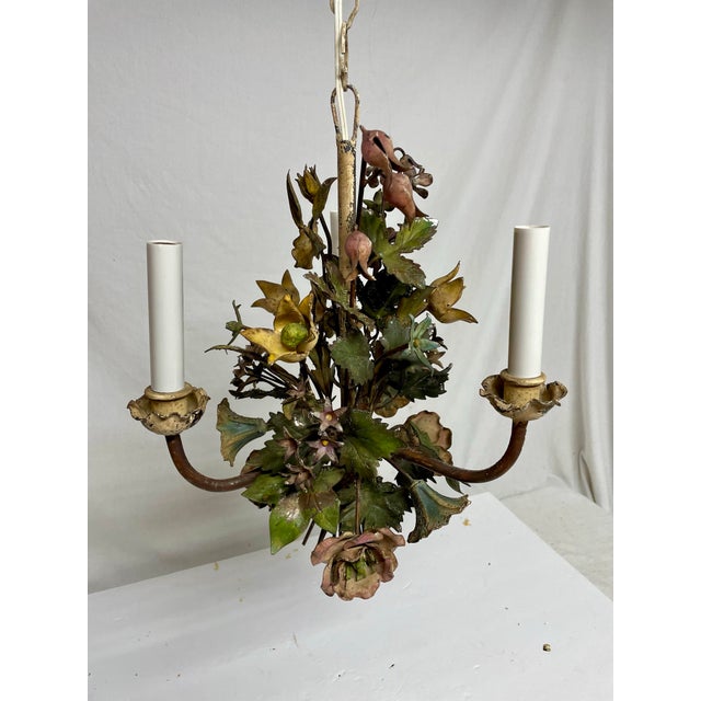 Mid 20th Century Vintage Italian Tole Floral Bouquet Chandelier For Sale - Image 5 of 12