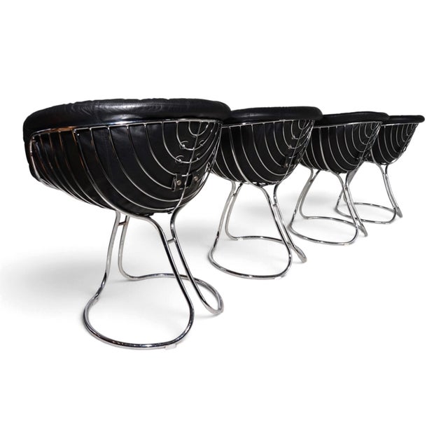 Mid-Century Modern Pan Am Dining Chairs in Chrome and Leather by Gastone Rinaldi for Rima, 1970, Set of 4 For Sale - Image 3 of 18