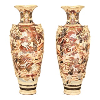Japanese Outdoor Satsuma Vases, Set of 2 For Sale