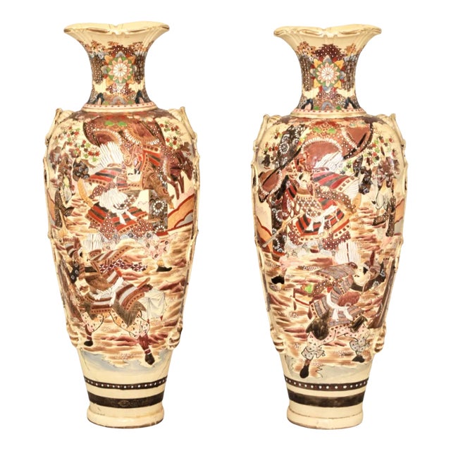 Japanese Outdoor Satsuma Vases, Set of 2 For Sale