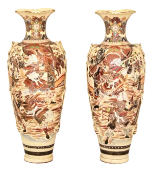 Japanese Outdoor Satsuma Vases, Set of 2
