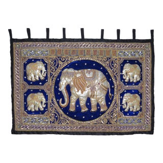 Late 20th Century Large Burmese Thai Embroidered Tapestry Kalaga Elephants With Beads and Sequins For Sale