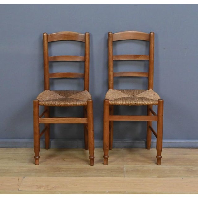 Cherrywood Straw-Seated Chairs Late 19th Century, 1890s, Set of 2 For Sale - Image 4 of 15