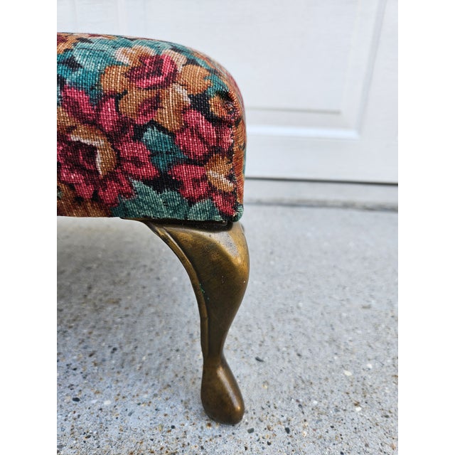 Floral Print Footstool With Brass Colored Legs For Sale - Image 10 of 10