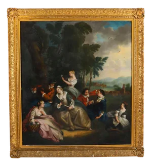 After Watteau, Party Picnicking, 18th Century, Oil on Canvas