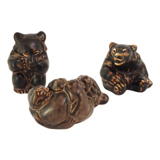 Stoneware Bear Figurines by Knud Kyhn for Royal Copenhagen, 1940s, Set of 3 For Sale