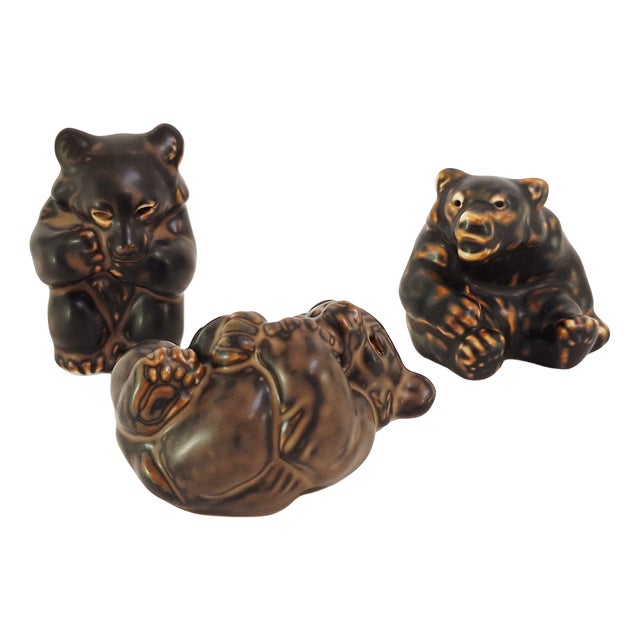 Stoneware Bear Figurines by Knud Kyhn for Royal Copenhagen, 1940s, Set of 3 For Sale