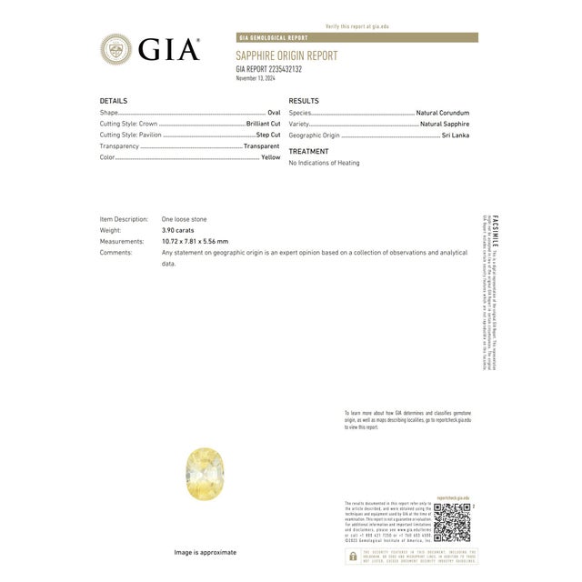 Metal 1950s Gia 3.90 Carat Ceylon No Heat Yellow Sapphire Diamond 10k White Gold Ring Size 8.75 For Sale - Image 7 of 7