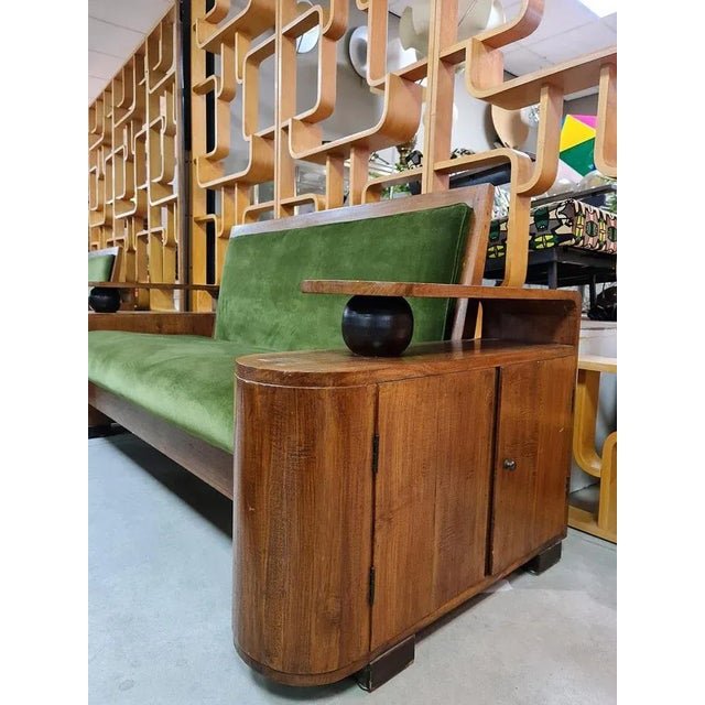 Textile Art Deco Green Velvet Sofa For Sale - Image 7 of 9