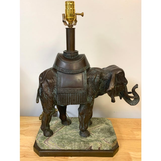 Late 20th Century Maitland-Smith Bronze Asian Elephant Table Lamp on Serpentine Marble Base For Sale - Image 4 of 14