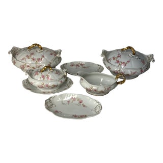 Vintage French Limoges Serving Set Pink and Baby Blue Sprays of Flowers - Set of 7 For Sale
