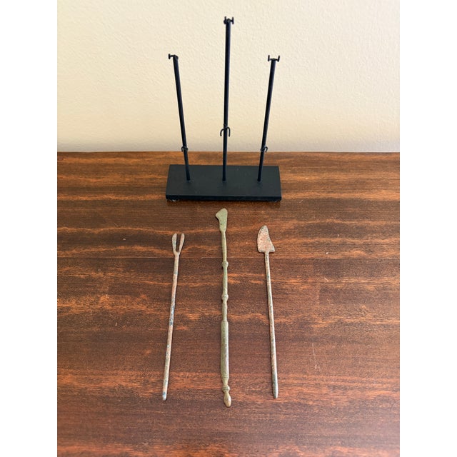 Bronze Collection of Three Ancient Roman Bronze Medical Instruments on Custom Museum Mounts For Sale - Image 8 of 9