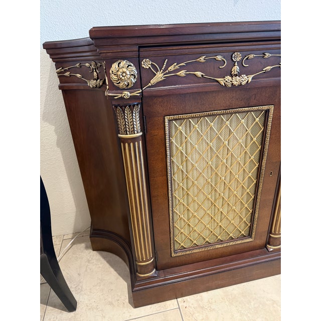 EJ Victor Regency Mahogany Inlaid Credenza W/Brass Grill Inset Doors For Sale - Image 4 of 18