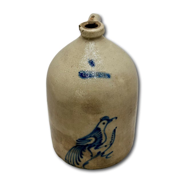 Excellent Large 3 Gallon Size Antique 1870s American Blue Bird Decorated Stoneware Jug by Whites in Utica New York For Sale - Image 10 of 18