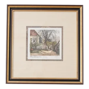 Franz Xavier Wolf 1940s Architectural Color Etching, Framed
