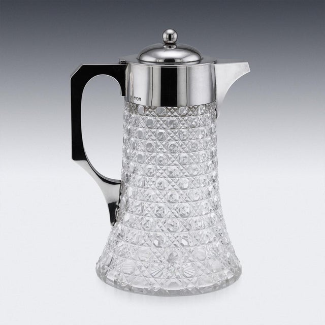 Late 19th Century Antique Victorian Silver and Cut Glass Claret Jug, 1896 For Sale - Image 5 of 18