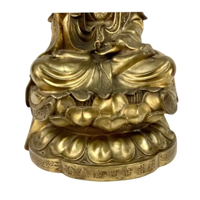 Bronze Chinese Gilt Guan Yin Buddha Bronze Sculpture For Sale - Image 8 of 11