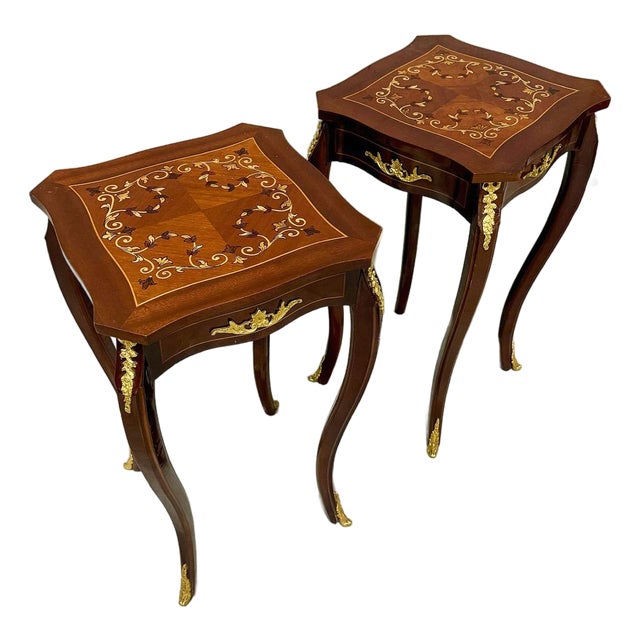 French Style Walnut Wood Louis XVI Small Side Table Set For Sale