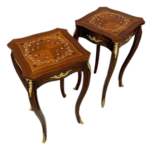 French Style Walnut Wood Louis XVI Small Side Table Set