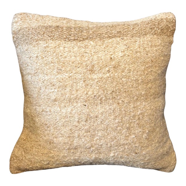 Rustic Hemp Throw Pillow, Natural Golden Wheat Cushion, Handwoven Turkish Anatolian Pillow With Insert, 16x16 In For Sale