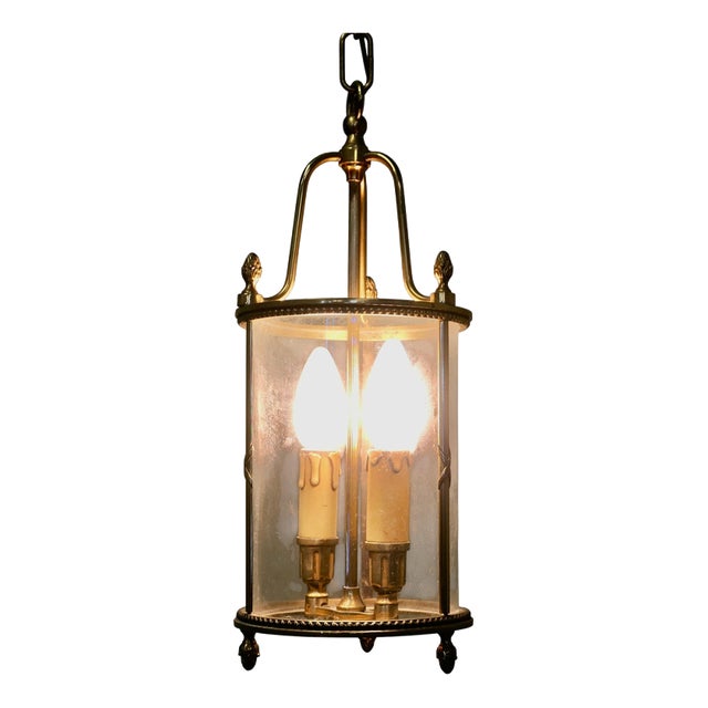 French Round Brass and Glass Lantern, 1930 For Sale