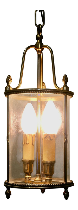 French Round Brass and Glass Lantern, 1930