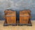 Pair of European Art Deco Nightstands, circa 1940s. Crafted in walnut veneer with striking symmetrical grain patterns,...