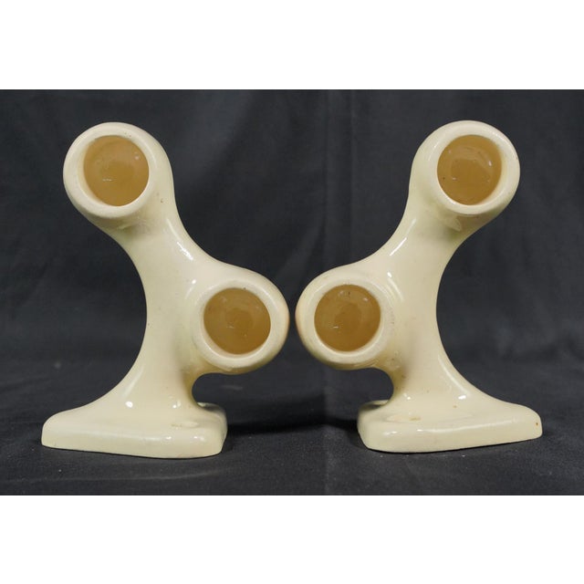 Vintage European bathroom double towel bar brackets made of ceramic with an almond colored porcelain finish. The original...