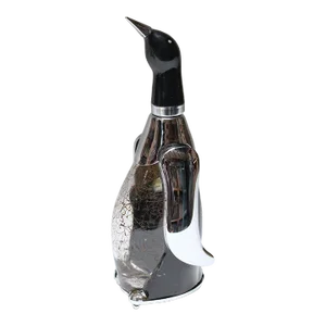 Vintage Japanese Chrome and Etched Glass "Penguin" Decanter and Music Box
