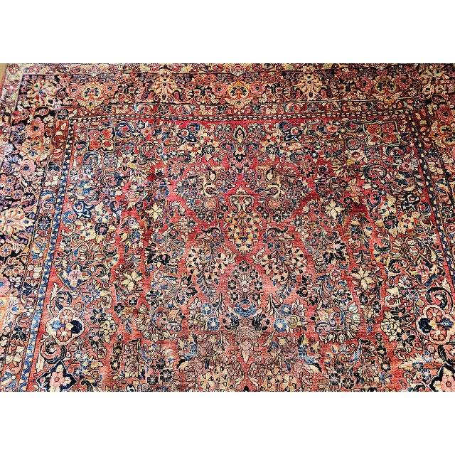 Antique Oversized Persian Sarouk Area Rug, Hand-Knotted Wool, Allover Floral Pattern, 10x17, Red & Navy For Sale - Image 14 of 18