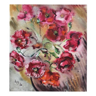 Dzidra Bauma, Poppies, 1980, Watercolor For Sale